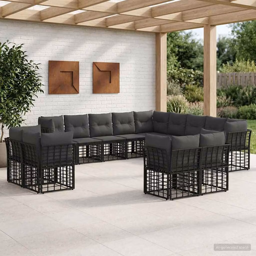 vidaXL Set di divani da esterno a forma di L con cuscini, Nero e Grigio