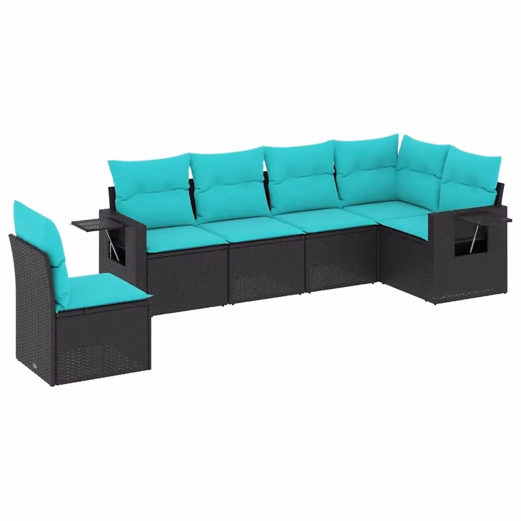 Set di Divani da Giardino a L vidaXL in Polyrattan e Metallo con Cuscini, 6 Posti, Nero, Blu o Turchese – 2