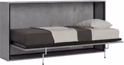 Letto singolo a scomparsa Kando Kivio colore grigio con finitura cemento e dettagli in faggio