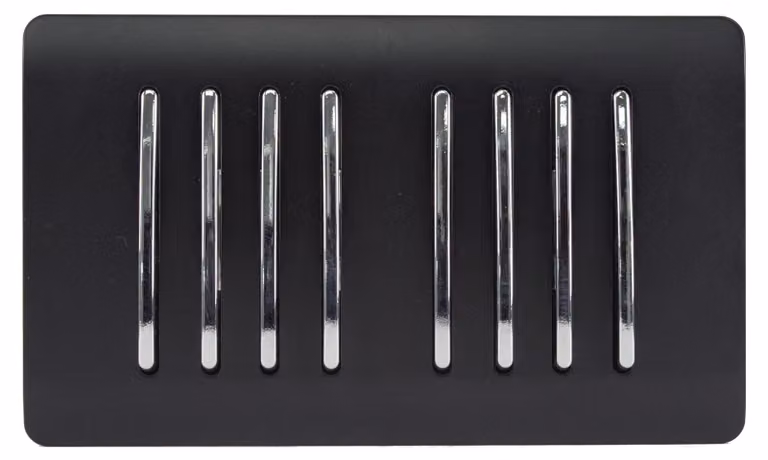 Interruttore a due vie, 8 moduli, finitura nera opaca, doppia placca, materiale ABS