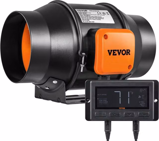 Ventilatore di estrazione in linea HVAC Vevor con motore in rame, colore nero, materiale in metallo – 1
