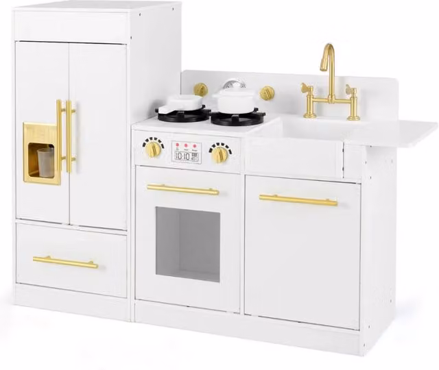 Set cucina modulare per bambini con frigorifero e accessori, design bianco, L/P/H: 70,5 x 30 x 72 cm