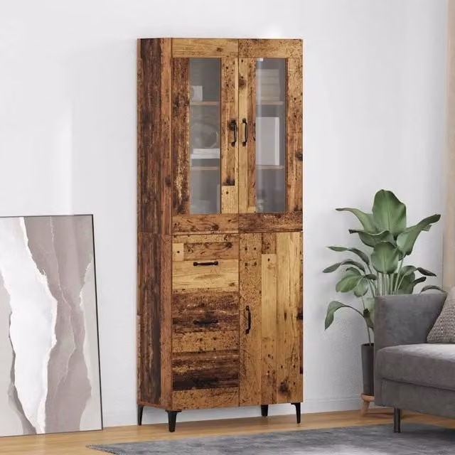 Credenza vidaXL in legno ingegnerizzato marrone con ante e cassetti, stile minimalista, L/P/H: 69,5 x 34 x 180 cm