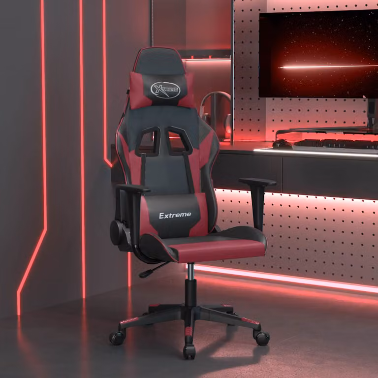 Sedia Gaming vidaXL con Massaggio, Rivestimento in Similpelle, Colore Nero e Rosso