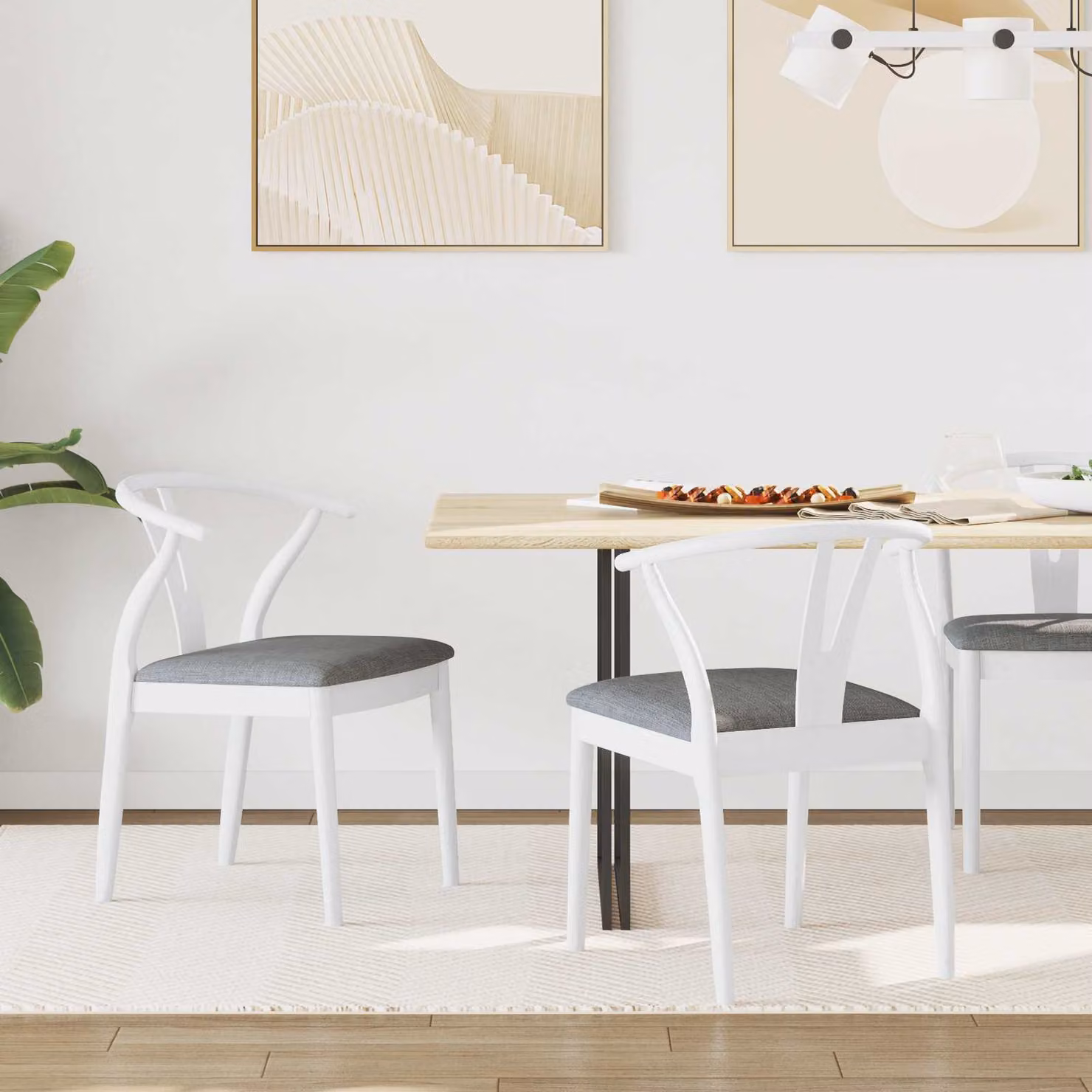 Set di 2 sedie da pranzo vidaXL in legno di gomma con braccioli, colore bianco e grigio, stile vintage