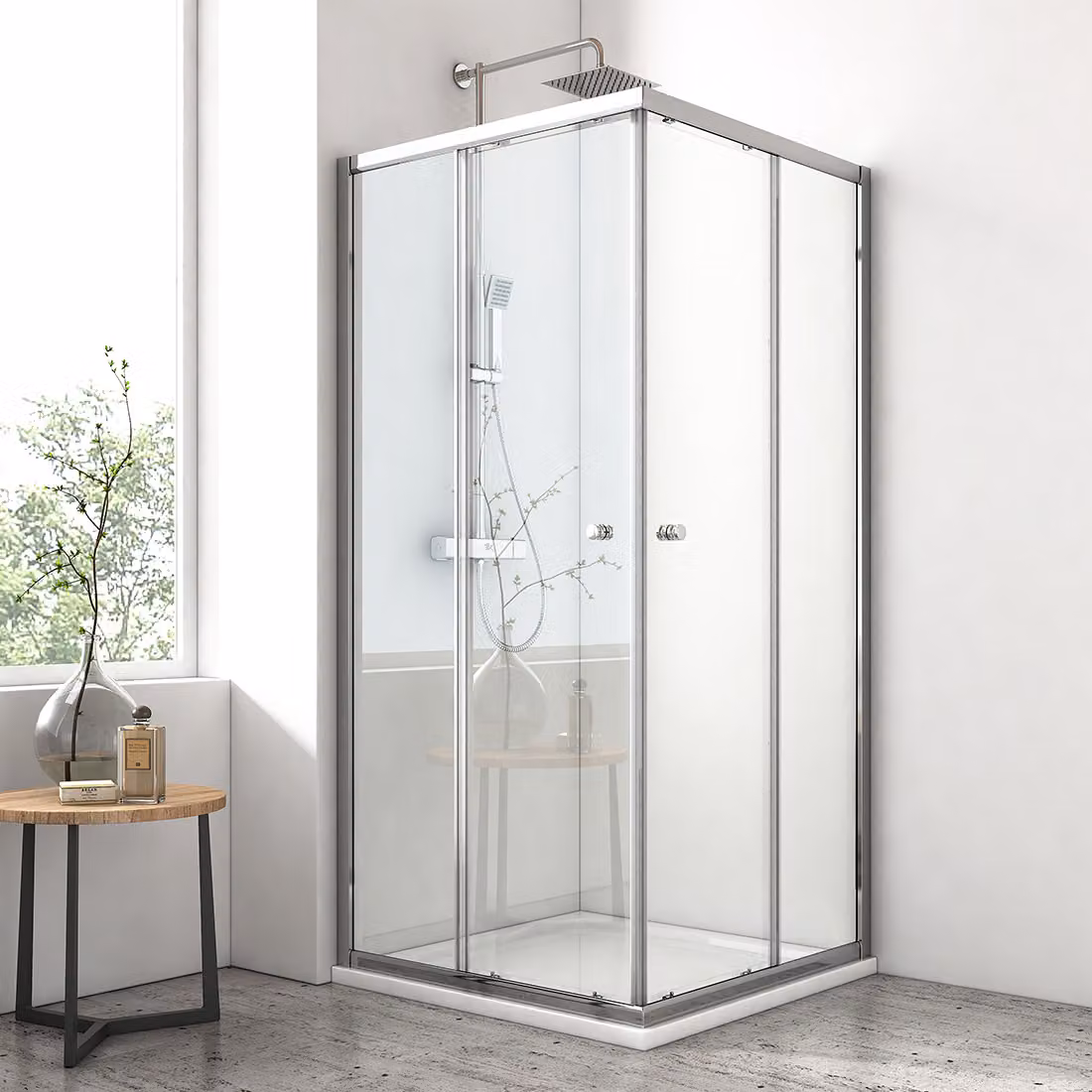 Cabina doccia EMKE 80x80x185 cm ingresso angolare porta scorrevole vetro di sicurezza ESG da 5 mm con doppie rotelle e sgancio rapido doccia angolare porta doccia parete doccia