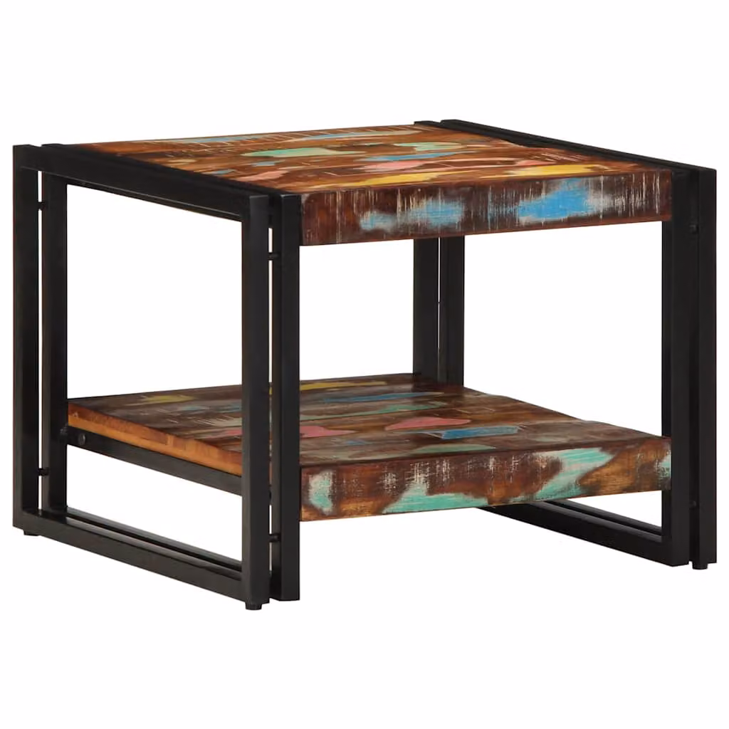 vidaXL Tavolino da Salotto Quadrato in Legno Massello Recuperato Multicolore L: 50 cm, P: 50 cm, H: 38 cm