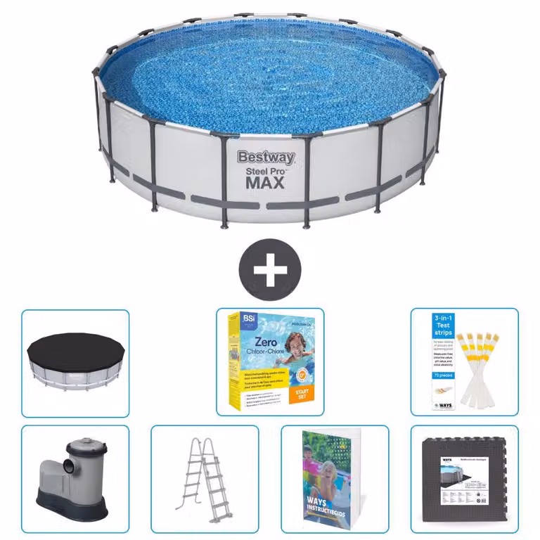 Bestway Steel Pro MAX, piscina in acciaio, forma rotonda, dimensioni 488x122 cm, composta da 6 parti, modello S607