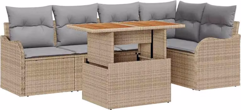 Set Divano da Giardino 6 pcs Beige Poly Rattan
