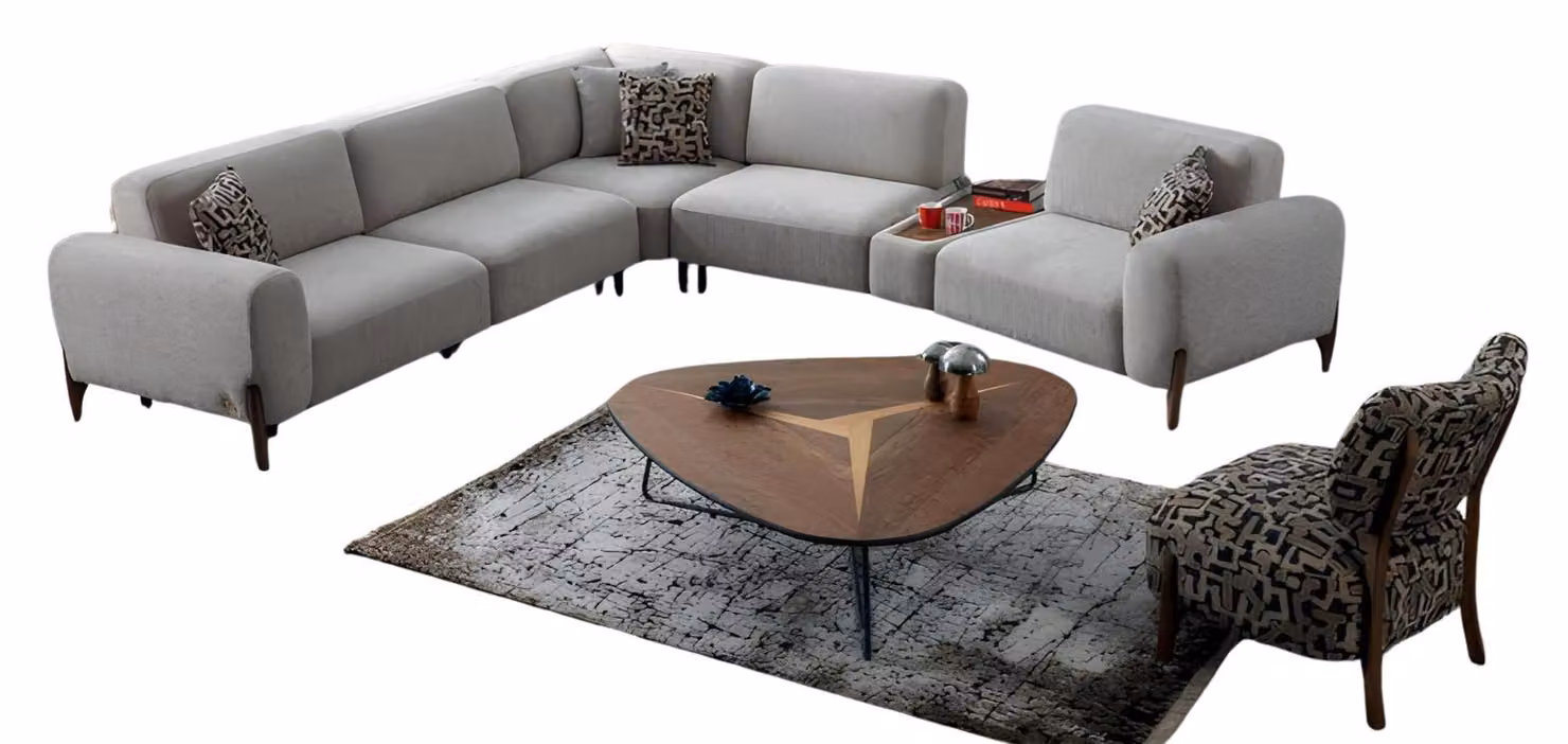 Ecksofa L-Form Sofa Couch Design Polster Modern Textil Beige Stoff Eckgarnitur
