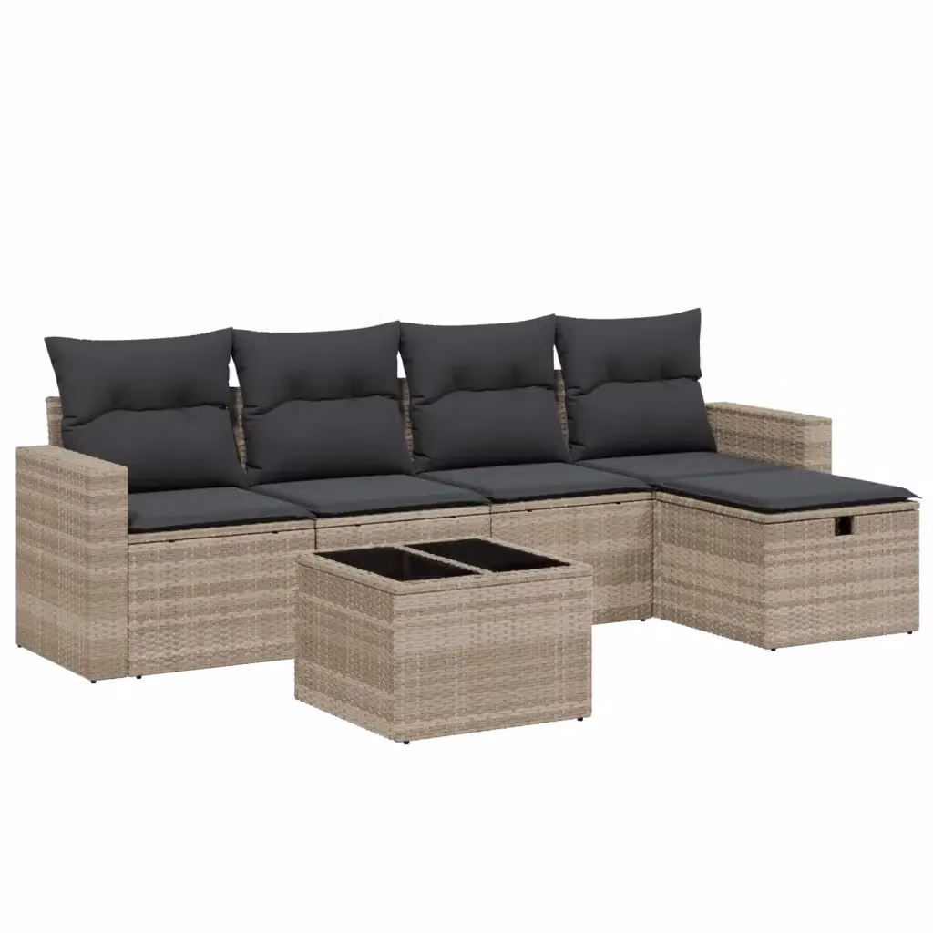 vidaXL Set Divano da Giardino a L con 6 Pezzi, Colore Grigio, con Cuscini e Tavolino, Struttura in Acciaio e Design Moderno – 2