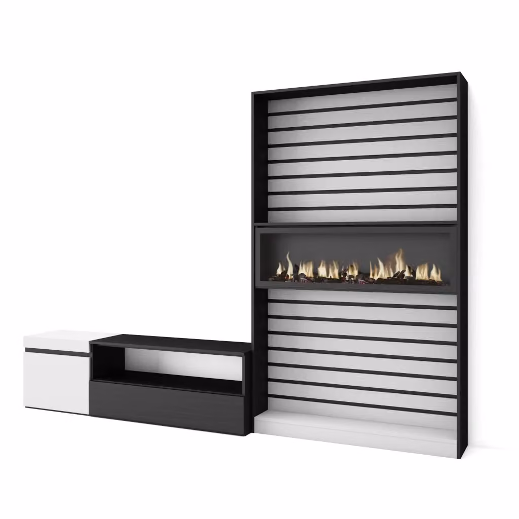 Mobile TV per soggiorno Skraut Home con camino elettrico, Bianco e nero, L: 260 cm, P: 35 cm, H: 186 cm – 2