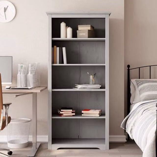 Libreria-Scaffale per Libri-Mobile di Stoccaggio BODO 5 Ripiani 82x40x173 cm Legno Massello Pino Grigia