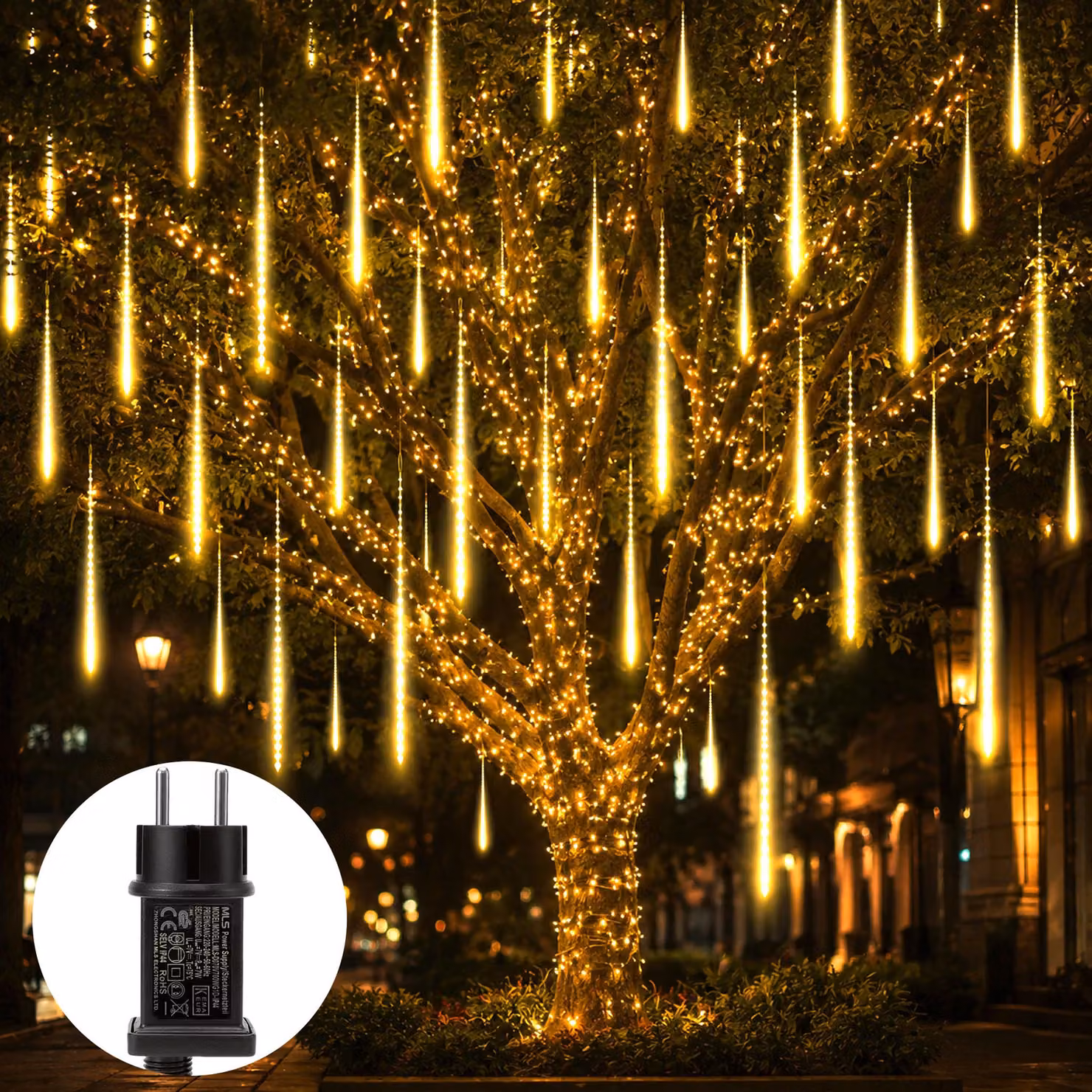 Catena luminosa a LED per decorazioni natalizie, modello "4M Meteorschauer", con 288 LED, ideale per decorare finestre, balconi, giardini, grondaie, per Natale, Halloween e per creare un'atmosfera invernale. Luce bianco caldo