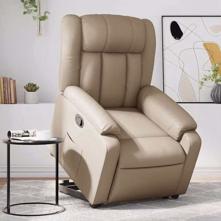 Poltrona Alzapersona Reclinabile vidaXL in Similpelle Beige/Marrone con Assistenza Elettrica per Senior