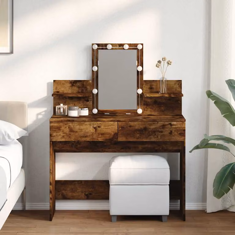 vidaXL Toeletta con LED in Rovere Fumo, L: 100 cm, P: 40 cm, H: 130 cm