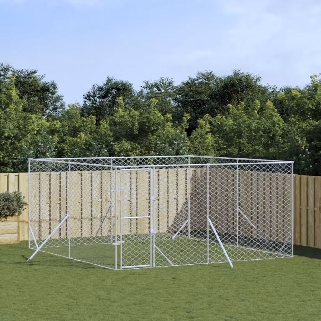 The Living Store Cuccia per cani da esterno Silver 4x4x2 m Acciaio zincato