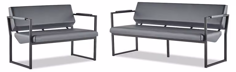 Ledersofas Set 3-Sitzer 2-Sitzer Schwarz Leder Modern Edelstahl Couch