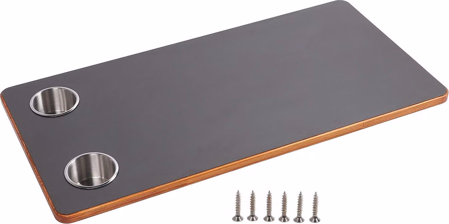 800 x 400 mm Piano del tavolo RV con 2 portabevande in acciaio inox in legno nero per la terrazza sul ponte dello yacht
