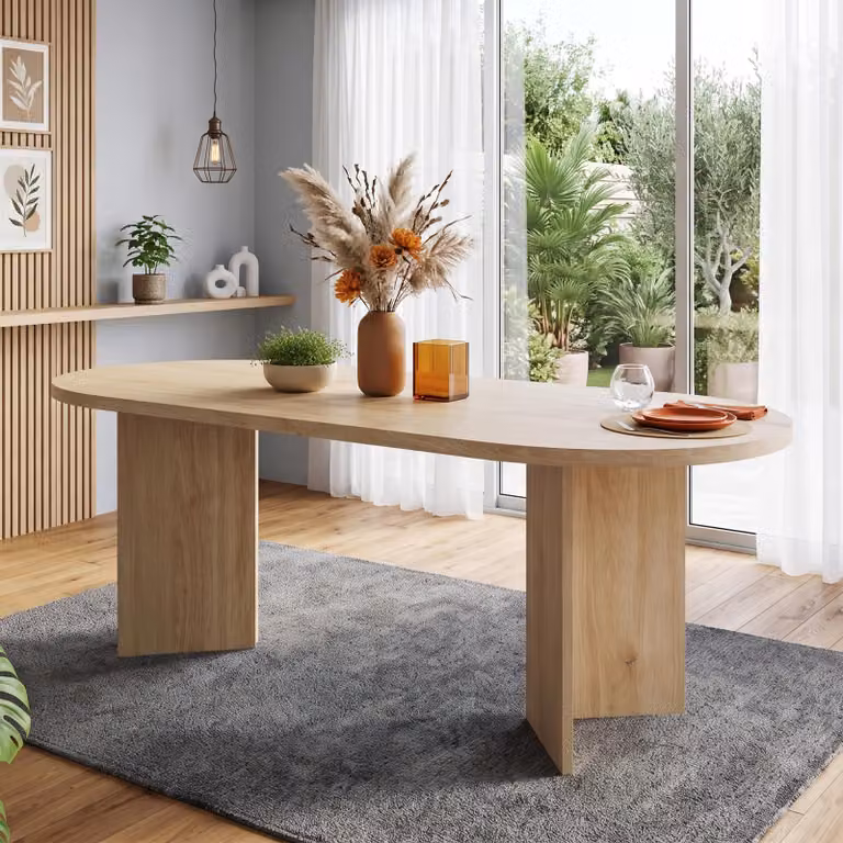 Tavolo allungabile per sala da pranzo con angoli arrotondati, piano spesso, dimensioni 200x90x75 cm, adatto per 6-8 persone, tavolo da cucina, finitura noce