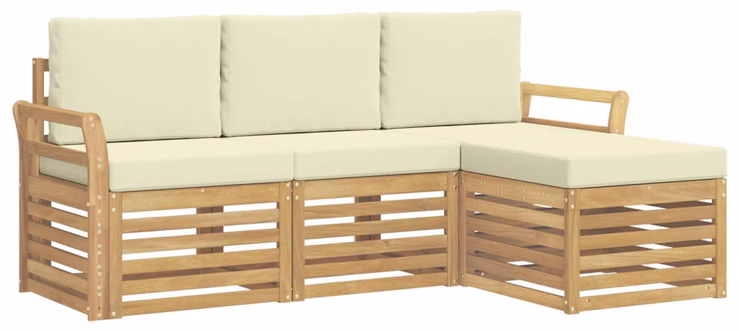 Set di divani da esterno, 4 pezzi, bianco e crema