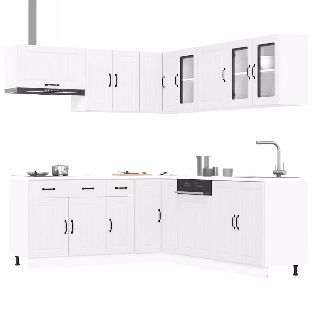 Set di mobili da cucina moderno vidaXL Lucca composto da 11 pezzi in legno e vetro, colore bianco opaco