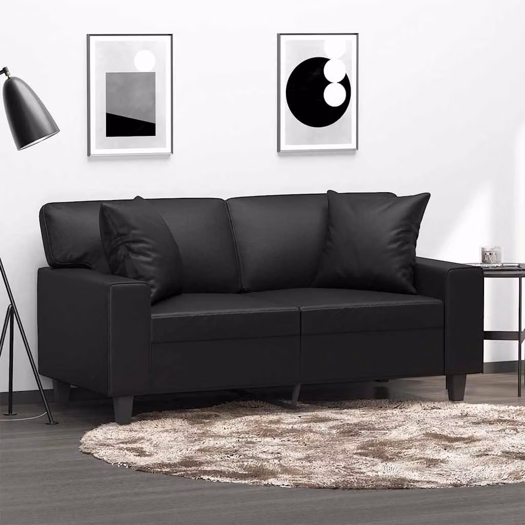 vidaXL Divano a 2 Posti Moderno in Similpelle Nero con Cuscini e Struttura in Metallo L: 154 cm, P: 80 cm, H: 77 cm – 1