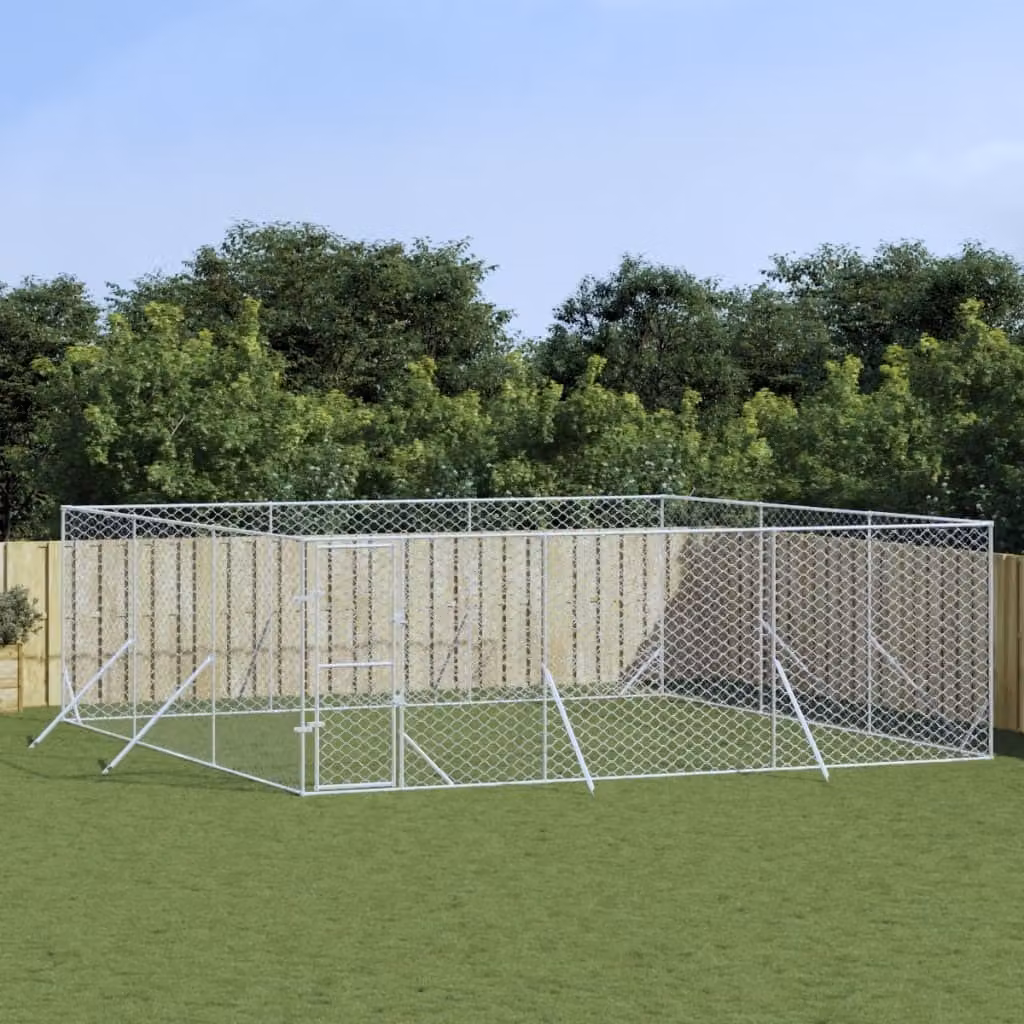 The Living Store Cuccia per cani da esterno Silver 6x6x2 m Acciaio zincato
