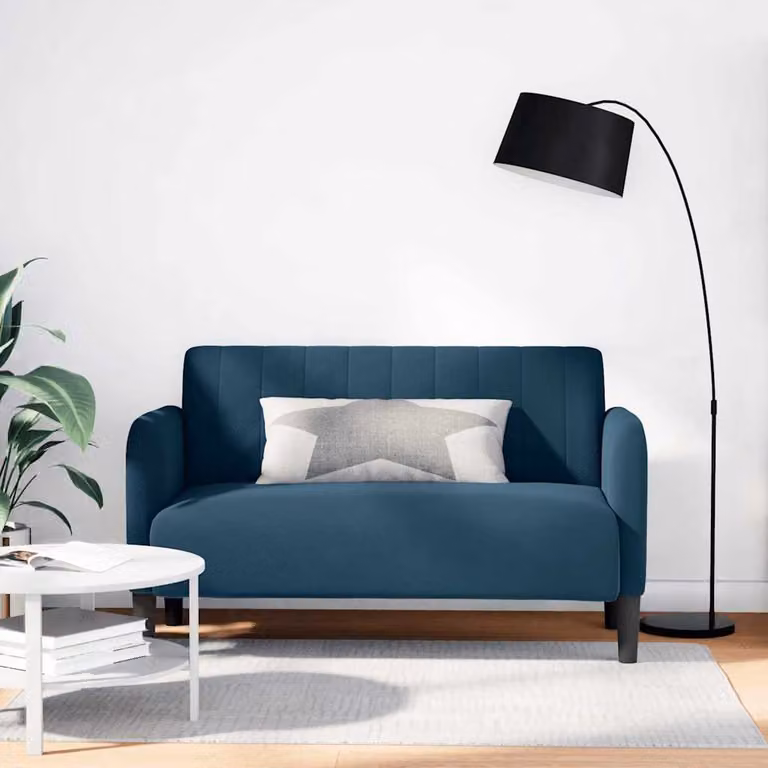 Divanetto vidaXL in velluto blu, design moderno, L: 124 cm, P: 74 cm, H: 68 cm