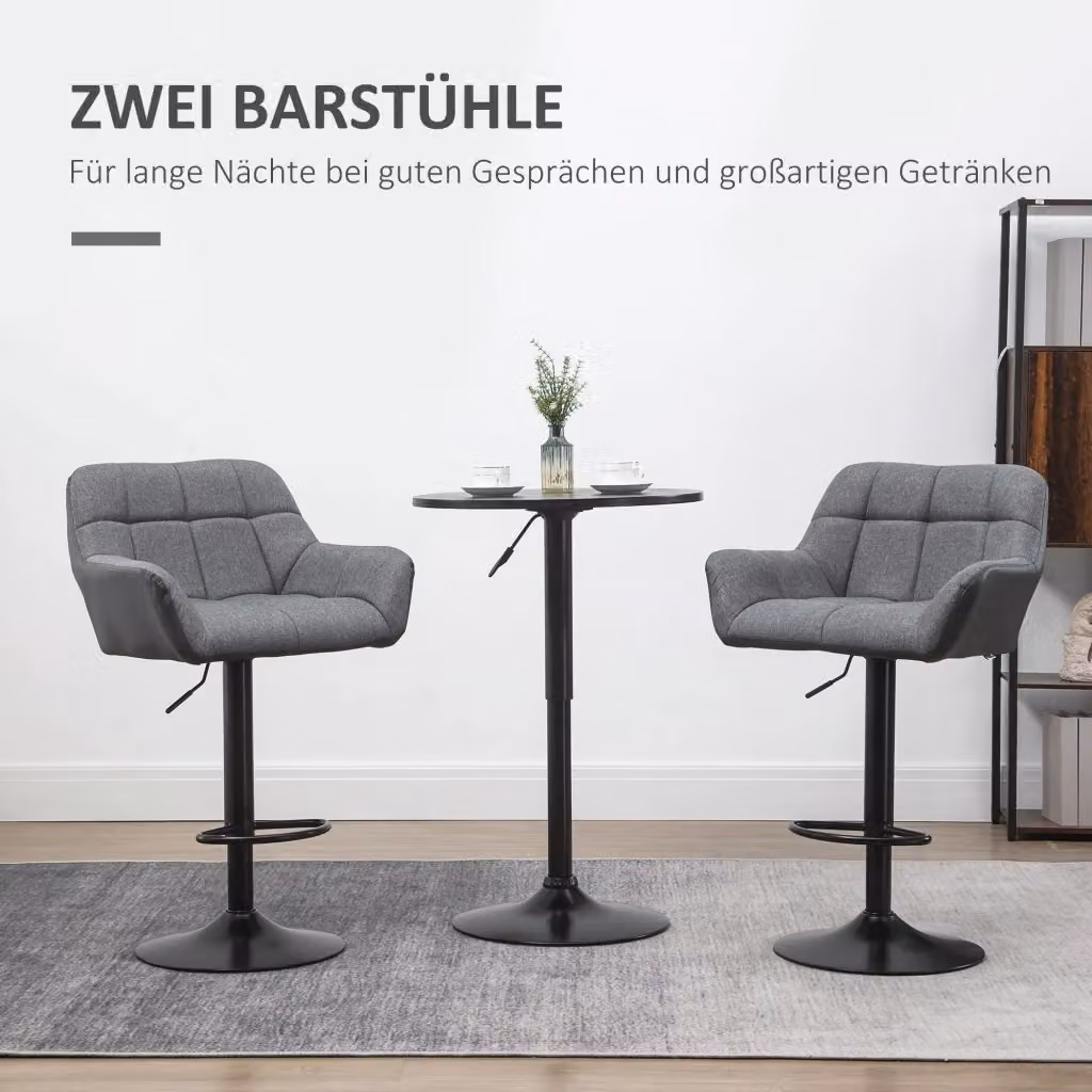 Set di 2 sgabelli da bar Mivray grigi regolabili con schienale e poggiapiedi, girevoli a 360°, H: 93-114 cm, L: 52,5 cm, P: 57,5 cm – 2