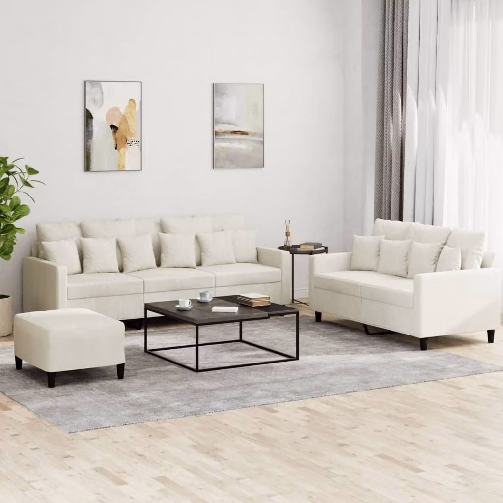 Maison Exclusive - Set divano a 3 pezzi con cuscini in velluto color crema