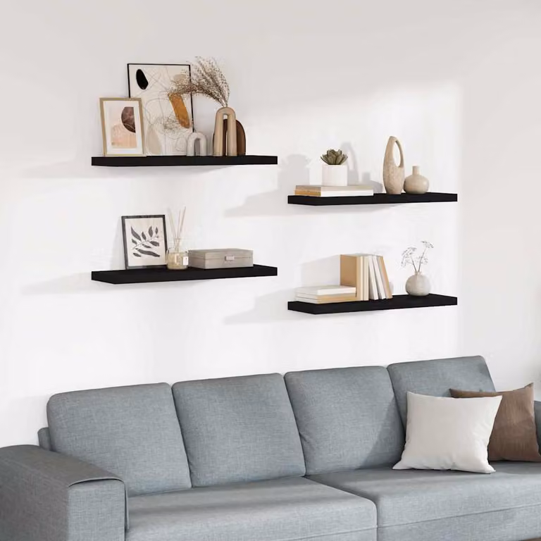 Set di 4 scaffali a parete vidaXL in MDF neri L: 80 cm, P: 23,5 cm, H: 3,8 cm