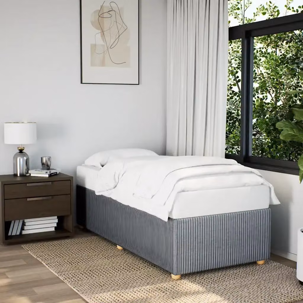 Letto singolo per adulti DESIGN IN in tessuto grigio chiaro con doghe in legno, L 80 cm x P 200 cm – 2