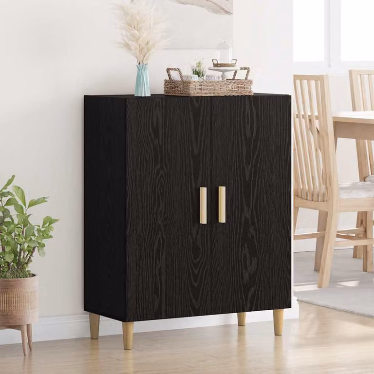 Credenza vidaXL in stile rustico in legno ingegnerizzato MDF, Colore Nero e Beige, L: 69,5 cm, P: 34 cm, H: 90 cm
