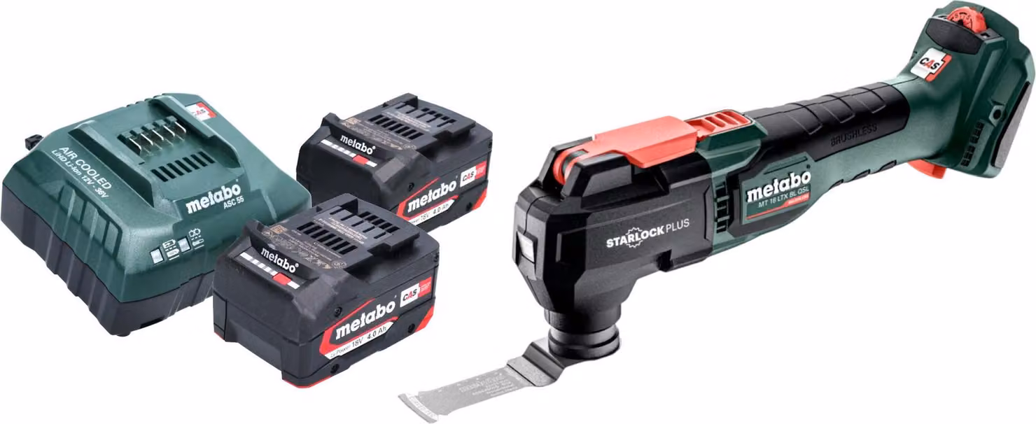 Metabo MT 18 LTX BL QSL Multitool a batteria 18 V Brushless Starlock Plus + 2x batteria 4,0 Ah + caricabatteria