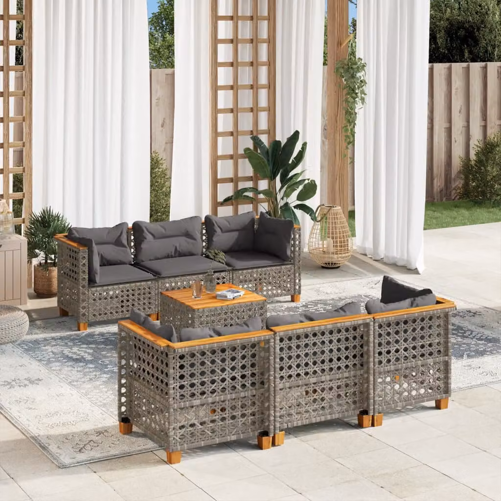 Set di divani da giardino vidaXL in polyrattan grigio con cuscini, tavolino e moduli a L per esterno – 1