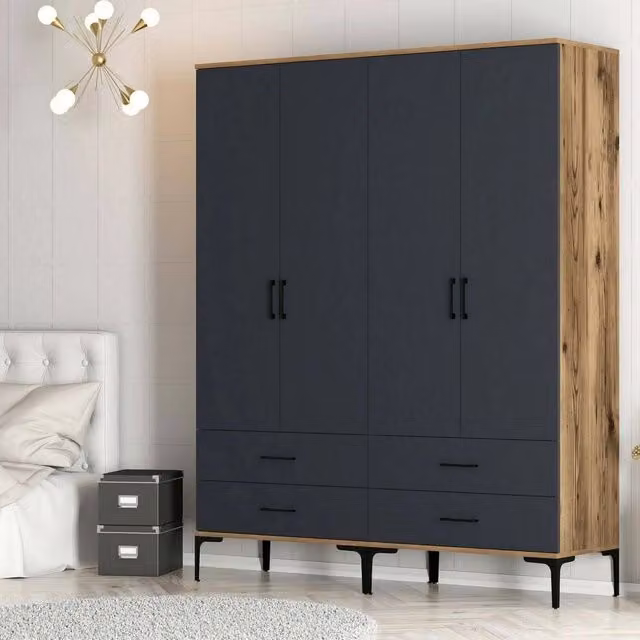 Armadio Katrin DMORA per camera da letto, cabina armadio con appendiabiti, L: 160 cm, P: 47,5 cm, H: 201,4 cm, Noce e Antracite – 1