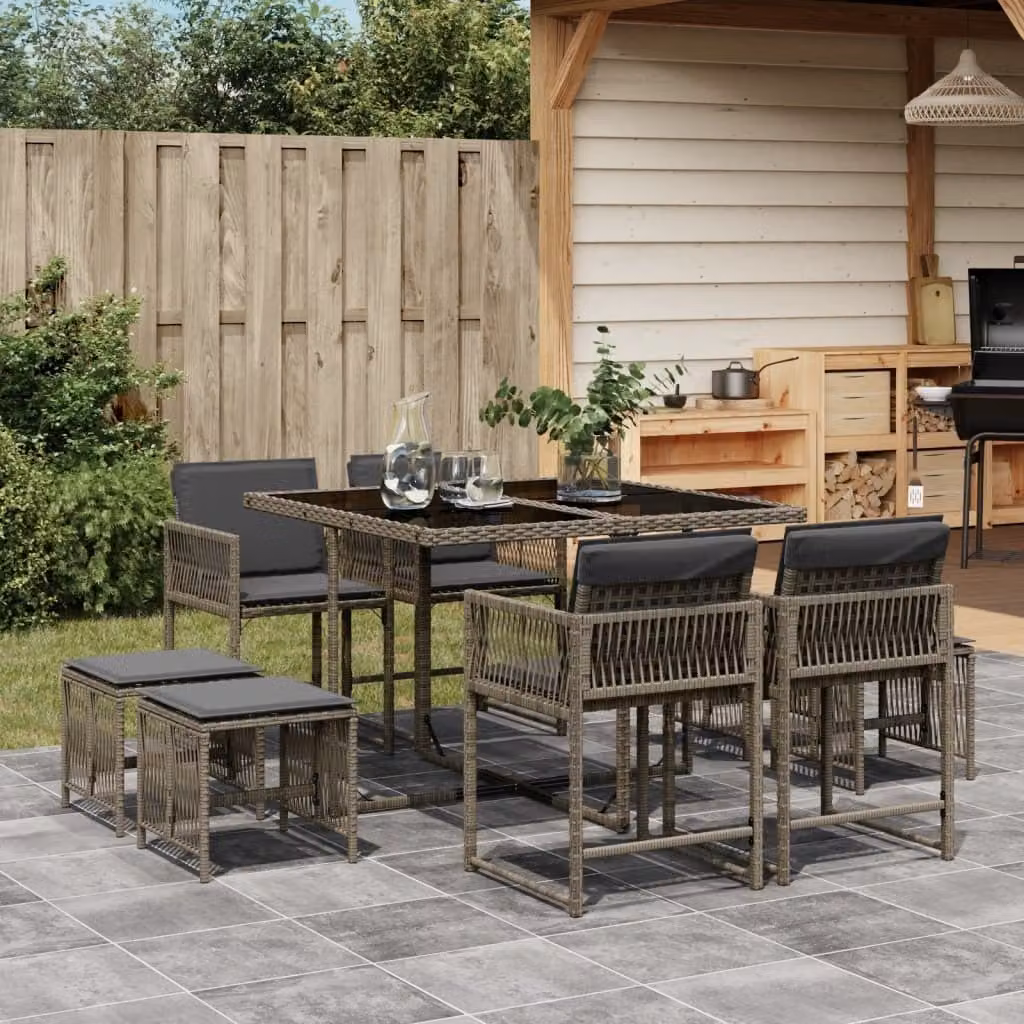 Maison Exclusive - Set da Pranzo da Giardino 9 pz con Cuscini in Polyrattan Grigio