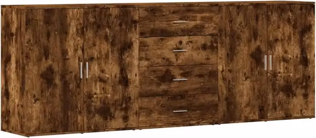 Credenze 3 pz | Madia | Buffet da pranzo | Armadio da pranzo Rovere Fumo in Legno Multistrato