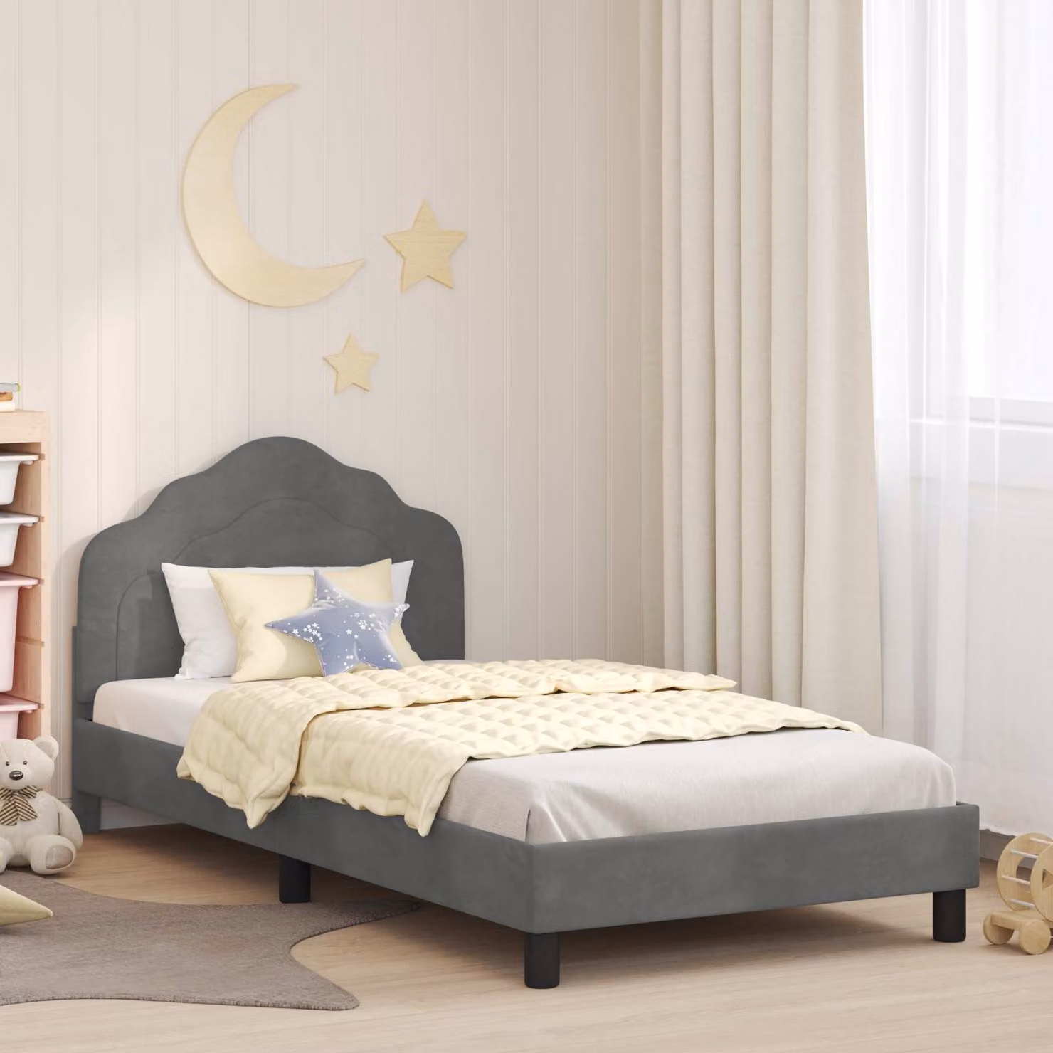 Struttura letto per bambini vidaXL in tessuto grigio con testata imbottita L/P/H: 208 x 90 x 94 cm