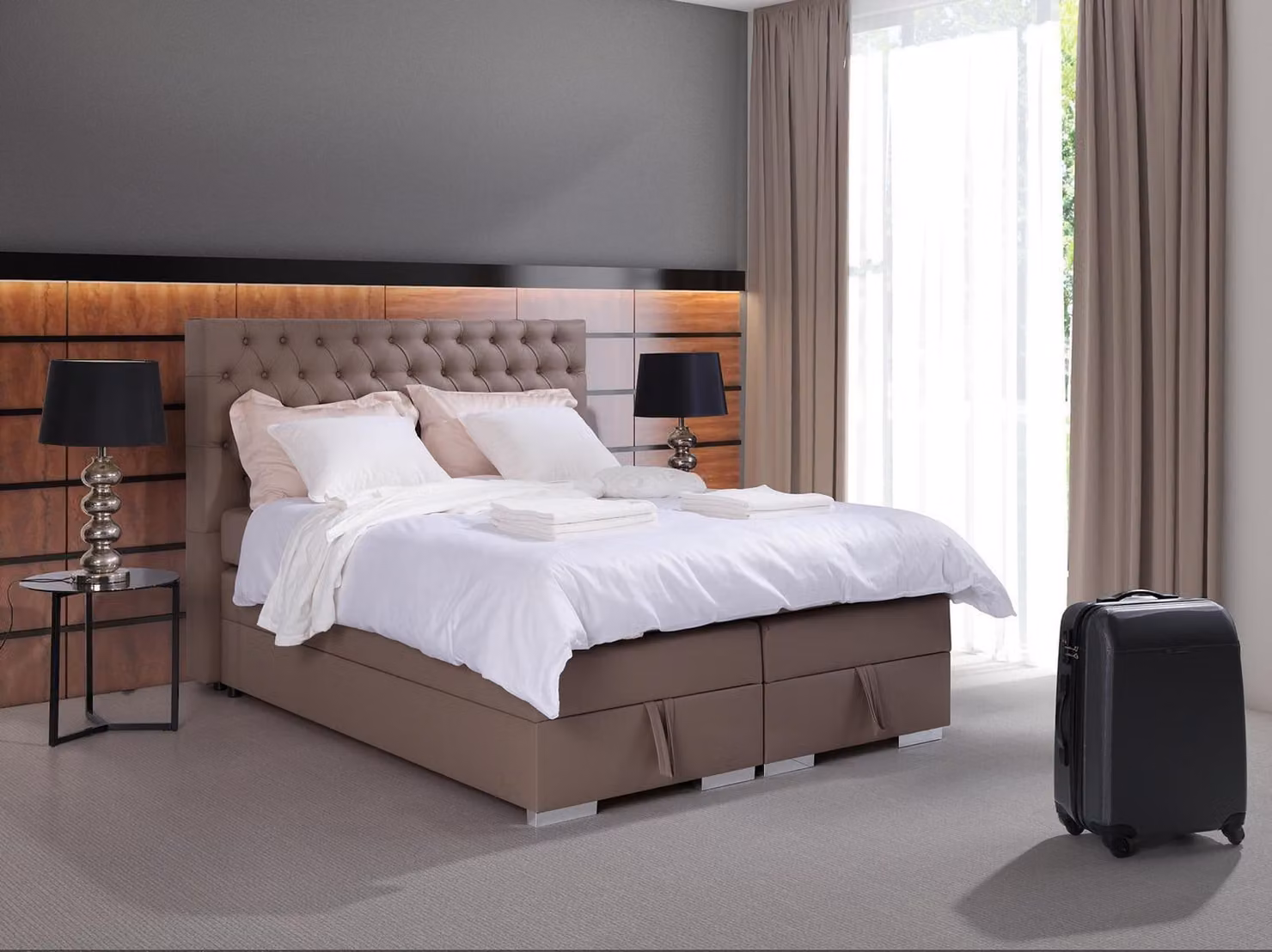 Komplettes Boxspring Bett Matratze Topper Hotel Doppel Betten Chesterfield