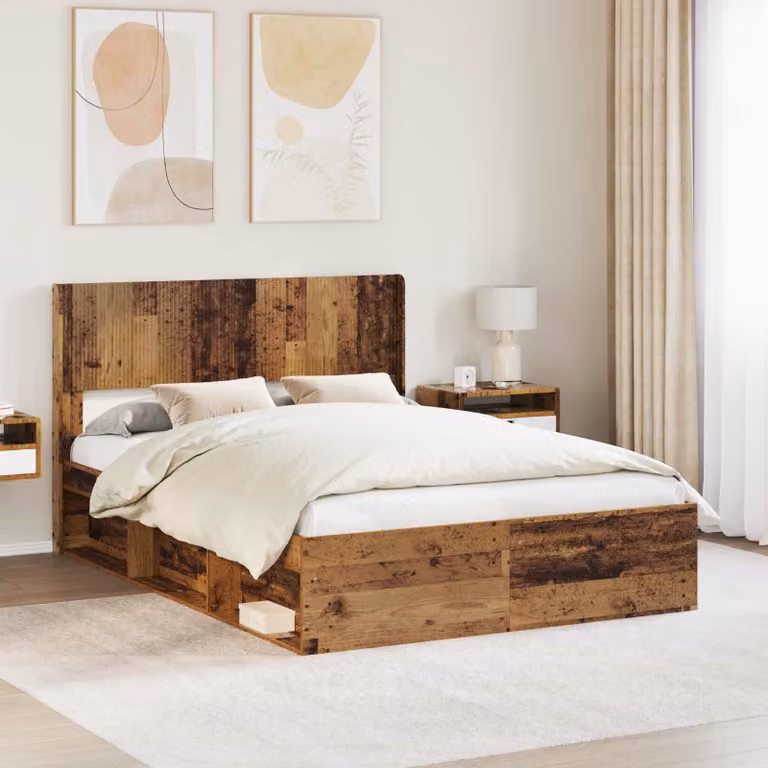 Letto con contenitore e testata vidaXL in legno color marrone L/P/H: 200 x 120 x 100 cm