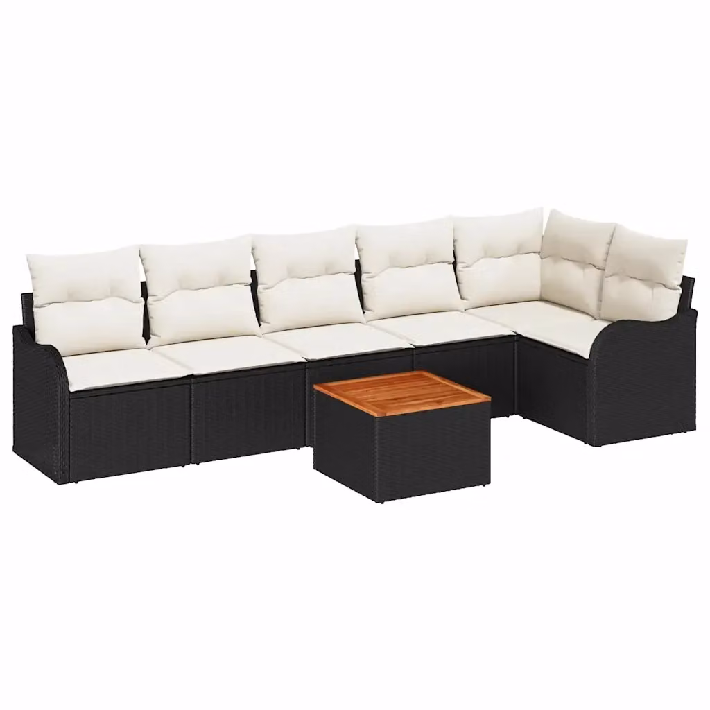 Set Divano da Giardino vidaXL a Forma di L in Polyrattan Nero con Cuscini e Tavolino da 7 Pezzi – 2