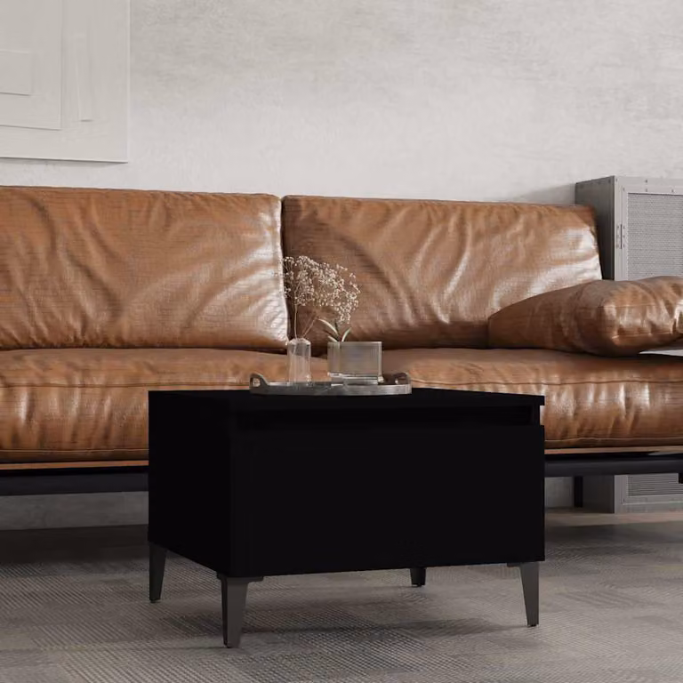 vidaXL Tavolino Quadrato Nero in Legno e Metallo L: 50 cm, P: 46 cm, H: 35 cm