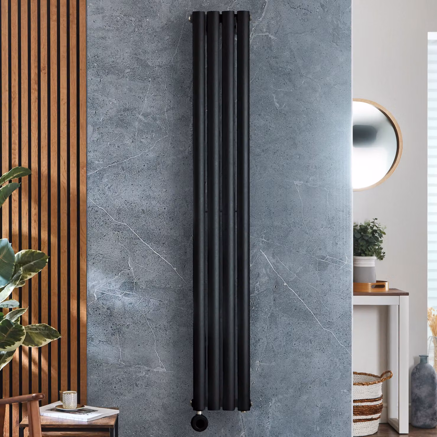 Radiatore Elettrico Verticale HudsonReed Nero con Controllo WiFi e Termostato, L/P/H: 160 x 23,6 x 23,6 cm