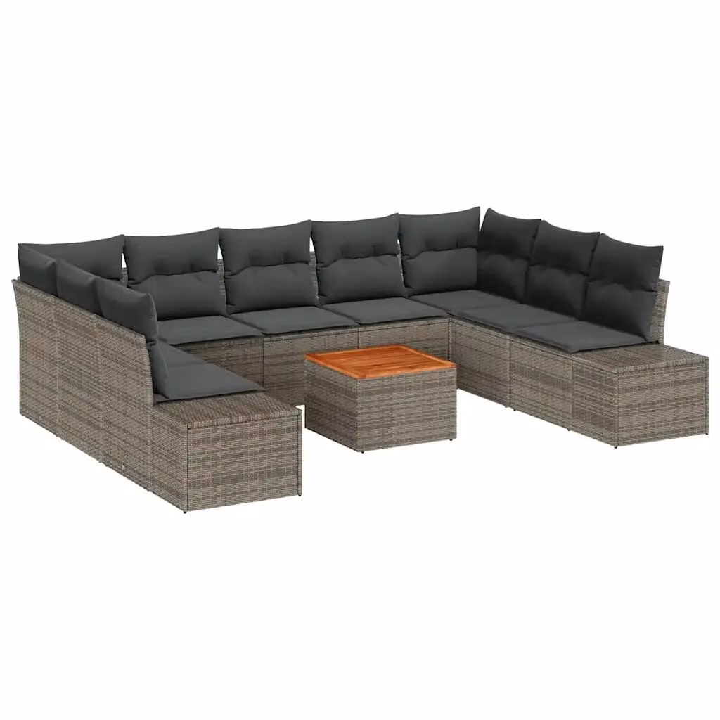 Set Divano da Giardino vidaXL 10 Pezzi Grigio con Cuscini e Tavolino da Esterno in Polyrattan e Acciaio – 2