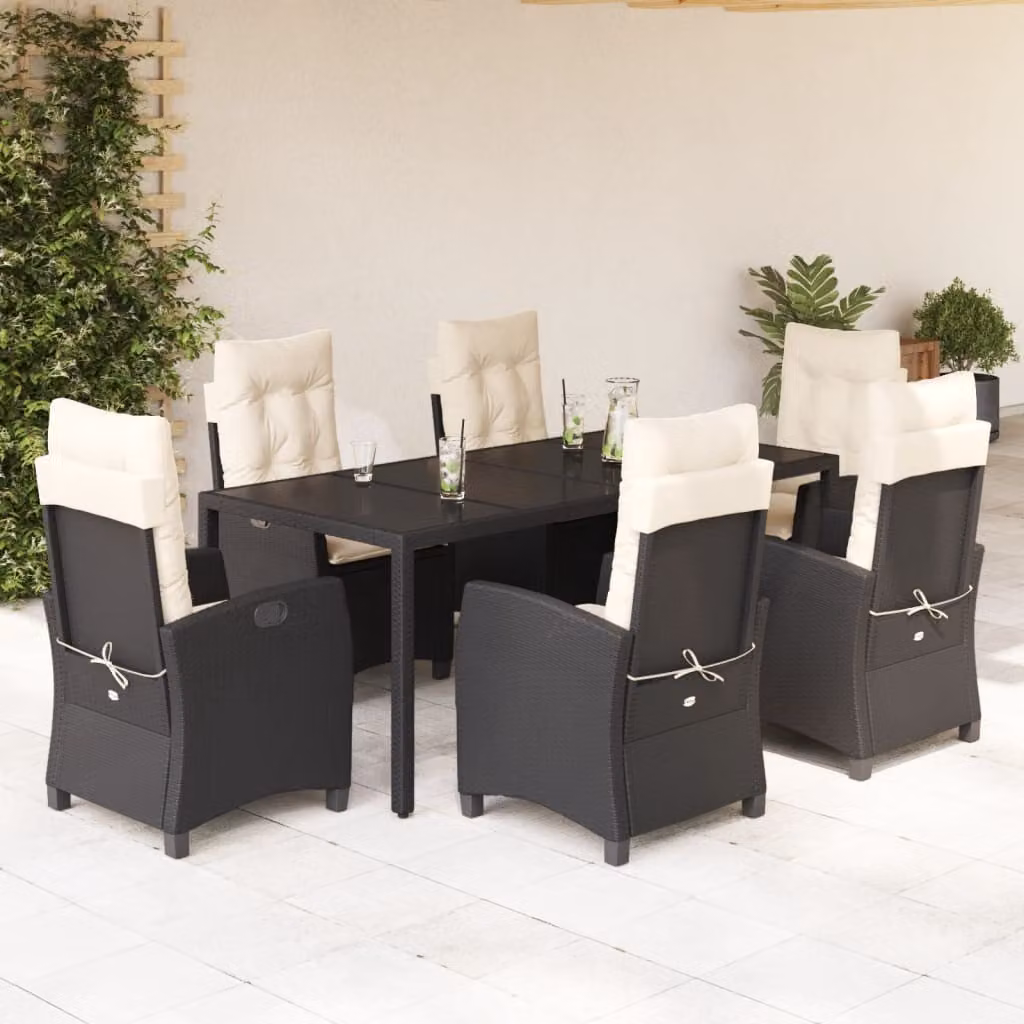 Maison Exclusive - Set da Pranzo da Giardino 7 pz Nero con Cuscini in Polyrattan