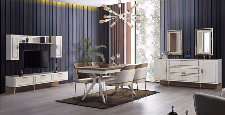 Esszimmer Garnitur Esstisch 4x Stuhl Kommode Gruppe Italy Tisch Möbel 8tlg. Set