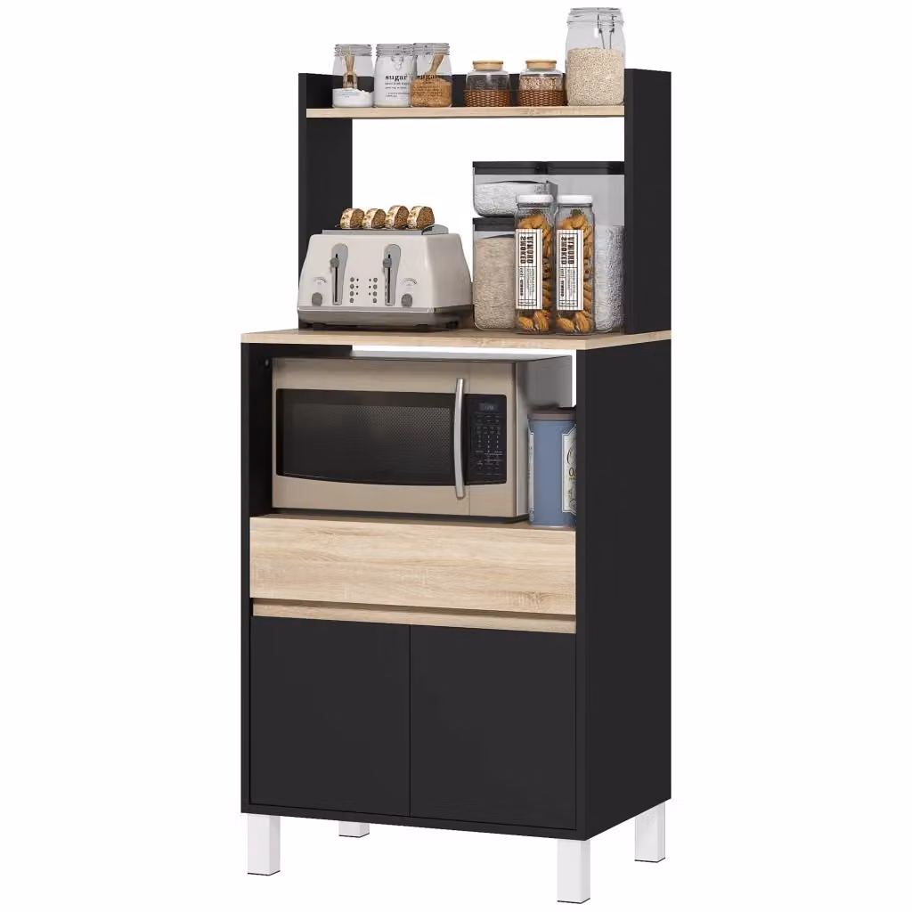 Mobile da cucina Xylo con ante, cassetto e ripiani, rovere e nero, L/P/H: 60 x 40 x 131 cm – 2