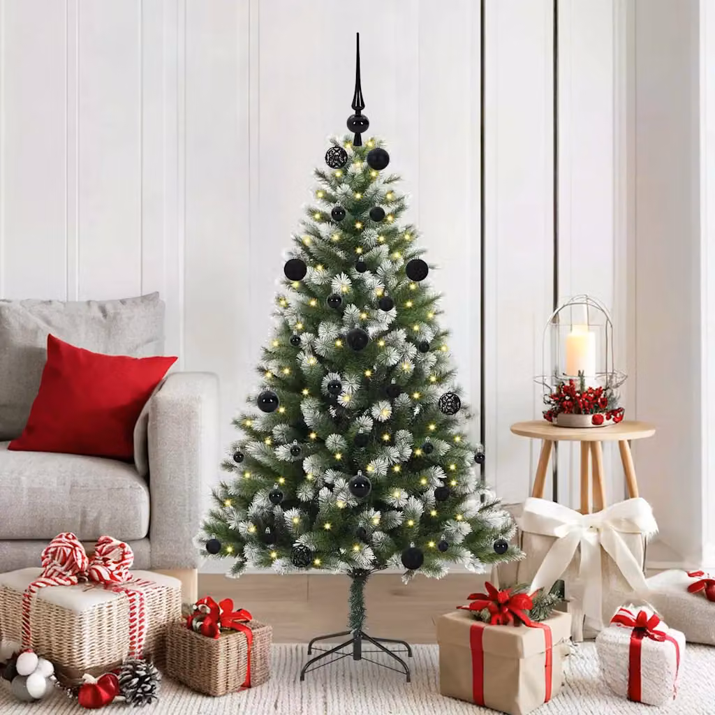 Albero di Natale artificiale vidaXL con rami snodati imbiancati, LED bianco caldo, verde e bianco